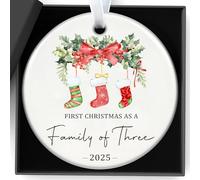 Décorations de Noël, décorations de sapin de Noël double face personnalisables « Our First Christmas as a Family Of Three Ornament Family of Three Ornament Family » en céramique pour les nouveaux