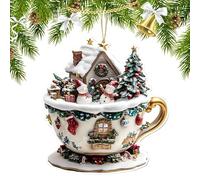 Décorations de Noël - Décorations de sapin de Noël | Tasse à café de Noël 2D Décoration de maison enneigée Décoration festive saisonnière pour porte intérieure de voiture, sac à dos, bibliothèque
