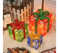 Décorations de Noël d'intérieur 3 pièces boîte Cadeau éclairée par LED Ambiance Festive visuels boîtes de Noël idéales pour la Maison Magasin école Bureau Bar 6 & 8 & 10in