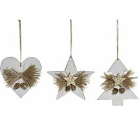 Décorations de Noël DKD Home Decor Cœur Arbre Or Bois Ficelle Etoile Blanc (12 x 3 x 12 cm) (3 pièces)