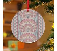 Décorations de Noël du Caire rose et blanc de riz - Géométrie aztèque ethnique - Souvenir de ferme - Disques en acrylique transparent - Souvenir pour décoration de sapin de Noël - Étiquettes cadeaux