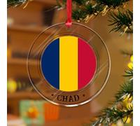 Décorations de Noël élégantes en acrylique de 7,6 cm - Décoration de Noël 2025 Tchad - Décoration d'intérieur - Carte d'État du monde - Drapeau souvenir - Disque transparent - Étiquette de nom
