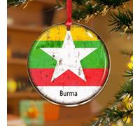 Décorations de Noël élégantes en acrylique de 7,6 cm en Birmanie - Décorations de Noël élégantes - Drapeaux nationaux de pays - Souvenir de marin - Disque transparent - Étiquette de nom