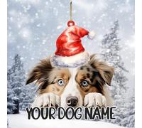Décorations de Noël en acrylique 2D avec nom de chien personnalisé - Berger australien - Souvenir de Noël - Ornements à suspendre pour sapin de Noël, Nouvel An, souvenirs de vacances à collectionner,