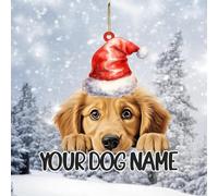 Décorations de Noël en acrylique 2D en forme de chiot - Nom de chien personnalisé - Ornement Golden Retriever pour sapin de Noël - Boules de Noël - Souvenir de Noël - Souvenir de Noël à collectionner