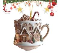 Décorations de Noël en Acrylique 2D en Forme de Maison de Neige en Forme de Tasse de Chocolat Chaud - Pendentif en Forme de Paysage de Noël pour Ferme
