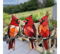 Décorations de Noël en acrylique à suspendre pour fenêtre - Cardinals On The Branch - Cadeaux cardinaux rouges pour femme - Décoration à suspendre pour arbre de Noël