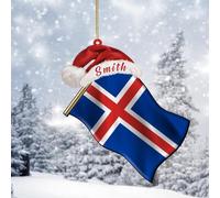 Décorations de Noël en acrylique avec nom personnalisé - Drapeau de l'Islande - Décoration pour sapin de Noël - Boules de Noël - Souvenir du Nouvel An - Décoration de collection - Cadeaux souvenirs de