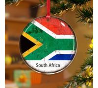 Décorations de Noël en acrylique de 7,6 cm - Afrique du Sud - Décoration d'intérieur - Drapeau national - Cadeaux nautiques - Souvenir - Disque transparent - Étiquette de nom