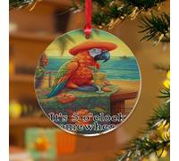 Décorations de Noël en acrylique de 7,6 cm avec inscription It's Five O'Clock Somewhere - Décoration de fête de Noël - Flamant rose tropical hawaïen Aloha souvenir - Disque transparent avec étiquette