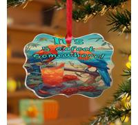 Décorations de Noël en acrylique de 7,6 cm avec inscription It's Five O'Clock Somewhere - Décoration de Noël élégante - Flamant rose tropical hawaïen Aloha souvenir - Étiquette de nom en disque