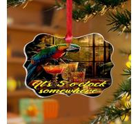 Décorations de Noël en acrylique de 7,6 cm avec inscription It's Five O'Clock Somewhere - Décoration de Noël unique - Décoration de vacances d'été tropicale Luau - Souvenir - Avec étiquette de nom