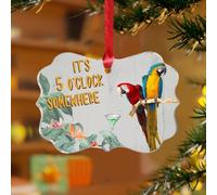 Décorations de Noël en acrylique de 7,6 cm avec inscription It's Five O'Clock Somewhere - Décoration de vacances à suspendre - Flamant rose tropical hawaïen Aloha souvenir - Disque transparent avec