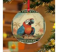 Décorations de Noël en acrylique de 7,6 cm avec inscription It's Five O'Clock Somewhere - Décoration d'intérieur - Décoration d'intérieur - Bière, bar, club, verre, perroquet, souvenir - Porte-nom