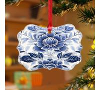 Décorations de Noël en acrylique de 7,6 cm - Bleu et blanc - Caire - À suspendre - Décoration de sapin de Noël bohème de style sud-ouest - Souvenir - Disque transparent - Étiquette de nom