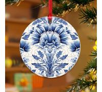Décorations de Noël en acrylique de 7,6 cm - Bleu et blanc - Caire - Décoration de fête de Noël - Rose et corail - Souvenir - Disque transparent avec étiquette de nom