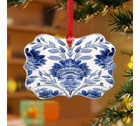 Décorations de Noël en acrylique de 7,6 cm - Bleu et blanc - Caire - Décoration unique pour sapin de Noël - Géométrie aztèque - Souvenir ethnique - Disque transparent - Étiquette de nom