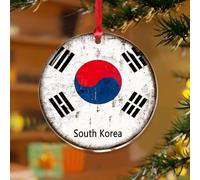 Décorations de Noël en acrylique de 7,6 cm - Corée du Sud - Décoration de sapin de Noël - Drapeau du monde mondial - Souvenir - Disque transparent - Étiquette de nom