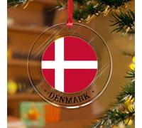 Décorations de Noël en acrylique de 7,6 cm - Danemark - Décoration d'intérieur - Drapeaux nationaux de pays - Souvenir de marin - Disque transparent - Étiquette de nom