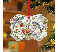 Décorations de Noël en acrylique de 7,6 cm - Décoration de Noël 2025 - Pivoine - Oiseau floral - Corail - Décoration de Noël amusante - Décoration d'intérieur - Œuf de rouge-gorge - Fleur rouge