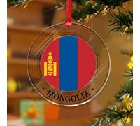 Décorations de Noël en acrylique de 7,6 cm - Décoration de Noël rustique - Mongolie - Décoration d'intérieur - Carte du monde - Drapeau souvenir - Disque transparent - Étiquette de nom