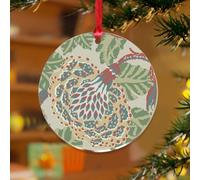 Décorations de Noël en acrylique de 7,6 cm - Décoration de sapin de Noël unique - Pivoine grise et verte - Souvenir - Disque transparent - Avec étiquette de nom
