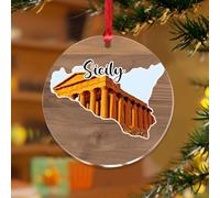 Décorations de Noël en acrylique de 7,6 cm en Sicile - Décoration de Noël - Décoration de fête - Paysage urbain - Illustration d'art - Souvenir - Disque transparent - Étiquette de nom