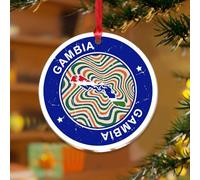 Décorations de Noël en acrylique de 7,6 cm - Gambie - Décoration de Noël personnalisée - Drapeau coloré - Couleur vive - Souvenir - Disque transparent - Étiquette de nom