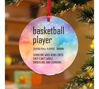 Décorations de Noël en acrylique de 7,6 cm - Joueur de basket-ball 2025 - Décoration unique pour sapin de Noël - Mots avec définition souvenir - Disque transparent - Étiquette de nom