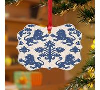 Décorations de Noël en acrylique de 7,6 cm - Lion Regalia bleu - Décoration de vacances amusante - Dragon aigue-marine - Souvenir du Tibet - Disque transparent - Étiquette de nom