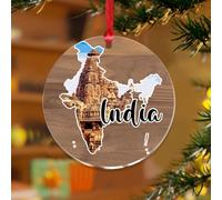 Décorations de Noël en acrylique de 7,6 cm Lndia 2025 pour sapin de Noël - Décoration de fête de Noël moderne - Œuvre d'art - Paysage urbain - Souvenir - Disque transparent avec étiquette de nom