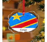 Décorations de Noël en acrylique de 7,6 cm - Papillon du Congo - Décoration d'intérieur - Drapeaux nationaux de campagne - Souvenir - Disque transparent - Étiquette de nom