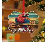 Décorations de Noël en acrylique de 7,6 cm - Perroquet Hello Summer - Décoration de fête - Décoration de fête - Flamant rose tropical hawaïen - Aloha - Souvenir - Étiquette de nom