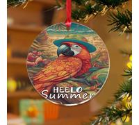 Décorations de Noël en acrylique de 7,6 cm - Perroquet Hello Summer - Décoration de Noël unique - Décoration de vacances - Happy Hour - Piscine - Plage - Fruit - Souvenir - Disque transparent