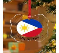 Décorations de Noël en acrylique de 7,6 cm - Philippines - Décorations uniques à suspendre pour sapin de Noël - Drapeau de la ville - Souvenir international - Disque transparent - Étiquette de nom
