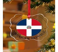 Décorations de Noël en acrylique de 7,6 cm - République dominicaine - Décoration de fête de Noël - Drapeaux nationaux de pays - Souvenir de marin - Disque transparent - Étiquette de nom