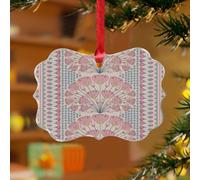 Décorations de Noël en acrylique de 7,6 cm - Rose et riz blanc - Papillon du Caire - Décoration de sapin de Noël - Géométrie aztèque - Souvenir ethnique - Disque transparent - Étiquette de nom