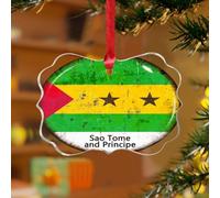 Décorations de Noël en acrylique de 7,6 cm - Sao Tomé et Principe - Papillon - Décoration de sapin de Noël - Drapeau national - Cadeaux nautiques - Souvenir - Disque transparent - Étiquette de nom