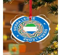Décorations de Noël en acrylique de 7,6 cm - Sierra Leone - Décoration de sapin de Noël - Drapeau du monde mondial - Souvenir - Disque transparent - Étiquette de nom