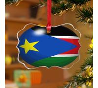 Décorations de Noël en acrylique de 7,6 cm - Soudan du Sud - Décoration unique pour sapin de Noël - Décoration de sapin de Noël - Pays hispanique - Asie européenne - Drapeaux Afrique - Souvenir