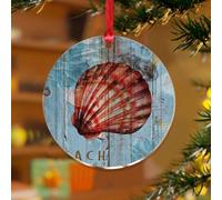 Décorations de Noël en acrylique de 7,6 cm sur le thème de la plage nautique, océan, coquillages sous-marins, décorations de fête de Noël, aquarelle, vie marine, souvenir tropical, étiquette