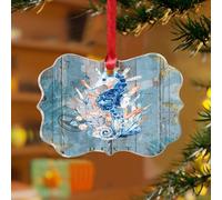 Décorations de Noël en acrylique de 7,6 cm - Thème nautique - Plage nautique - Hippocampe - Décoration de Noël - Décoration de vacances - Thème tropical côtier - Image souvenir - Étiquette de nom