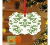 Décorations de Noël en acrylique de 7,6 cm - Vert Regalia Loong - Décoration de Noël personnalisée - Dragon chinois gris et rouge - Souvenir - Disque transparent - Étiquette de nom