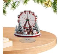 Décorations de Noël en acrylique - Ornement pour pièce maîtresse de Noël 2D, Figure en forme de carrousel avec mini roue panoramique, panneau festif à thème d'hiver | idéal pour étagère de bureau,