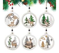 Décorations de Noël en Bois,12Pcs Ornements Suspendus de Renne en Bois Deco Noel Sapin Pendentifs de Sculpture sur Bois Creux Bois pour la décoration intérieure Cadeaux artisanaux(Blanc Vert)