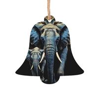 Décorations de Noël en bois à suspendre en forme de clochette avec deux éléphants - Décoration de Noël à suspendre pour le Nouvel An et les fêtes