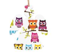 Décorations de Noël en bois à suspendre en forme de hiboux sur des branches d'arbre de Noël