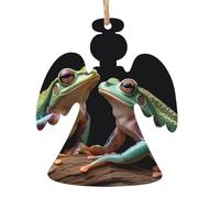 Décorations de Noël en bois avec deux grenouilles - Disques en bois avec trous à suspendre - Tranches de bois brut à suspendre - Décorations d'arbre de vacances