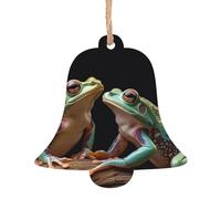 Décorations de Noël en bois avec deux grenouilles - Disques en bois avec trous à suspendre - Tranches de bois brut à suspendre - Décorations d'arbre de vacances