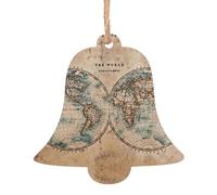 Décorations de Noël en bois avec impression carte du monde ancienne, 4 motifs : ange, arbre de Noël, bonhomme de neige, clochette